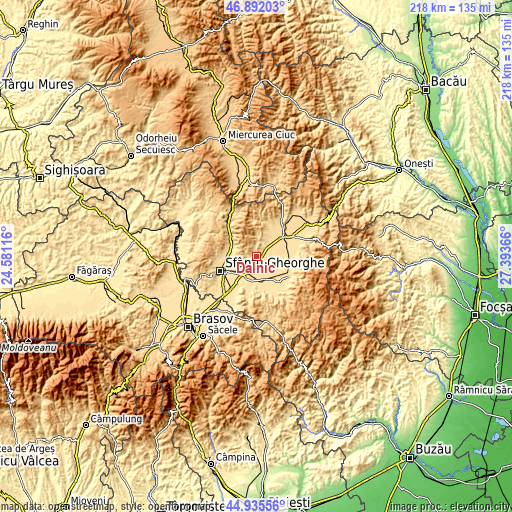 Topographic map of Dalnic