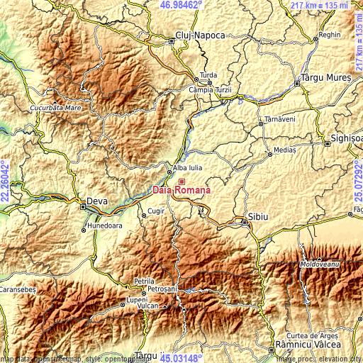 Topographic map of Daia Română