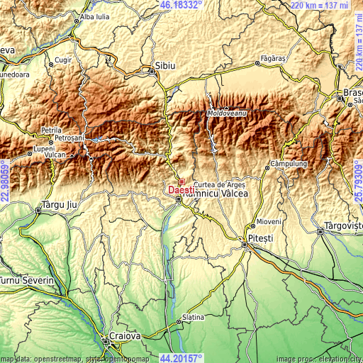 Topographic map of Dăești