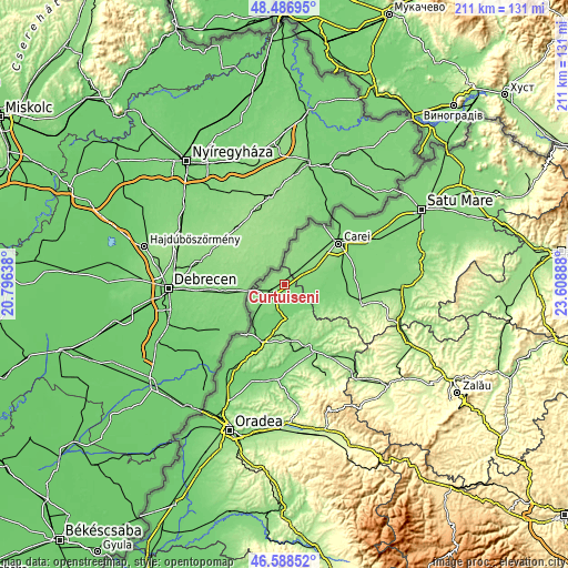 Topographic map of Curtuișeni