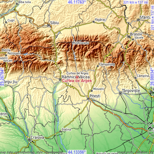 Topographic map of Curtea de Argeş