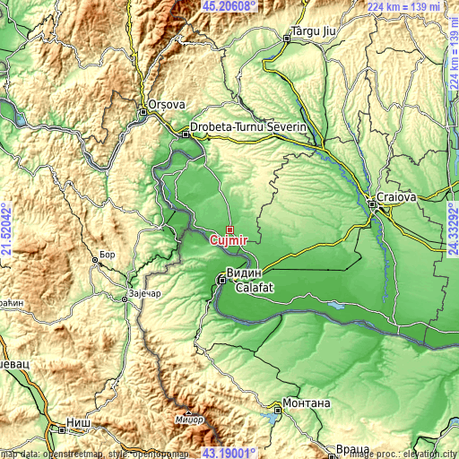 Topographic map of Cujmir