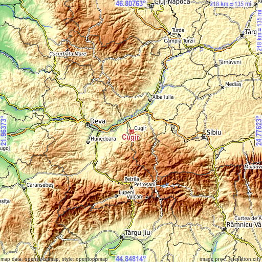 Topographic map of Cugir