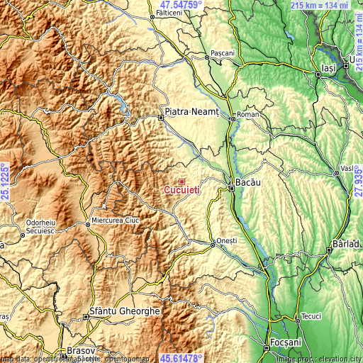 Topographic map of Cucuieți