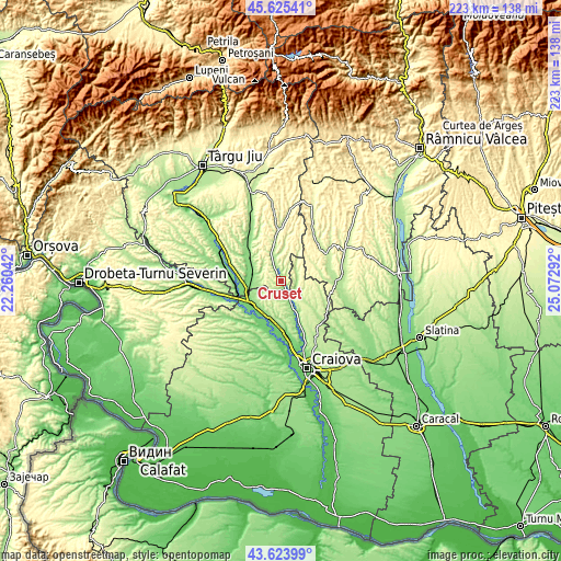 Topographic map of Crușeț