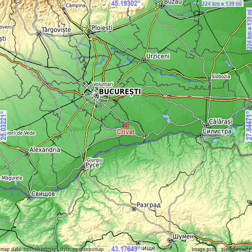 Topographic map of Crivăț