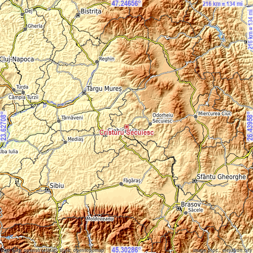 Topographic map of Cristuru Secuiesc