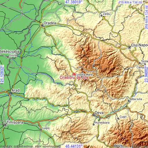 Topographic map of Criştioru de Jos