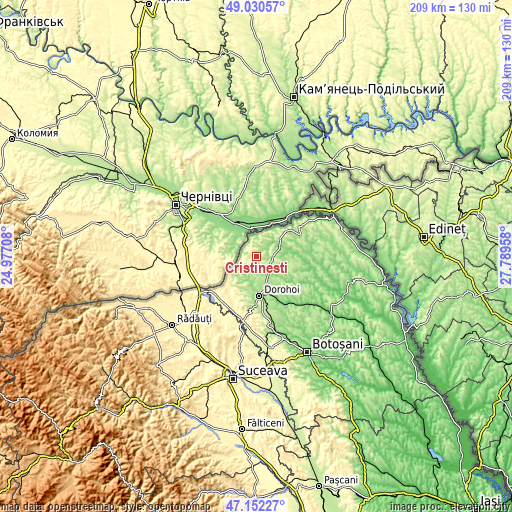 Topographic map of Cristineşti