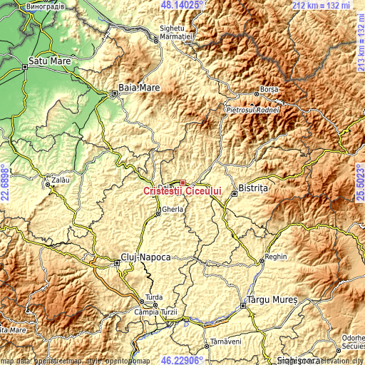 Topographic map of Cristeștii Ciceului