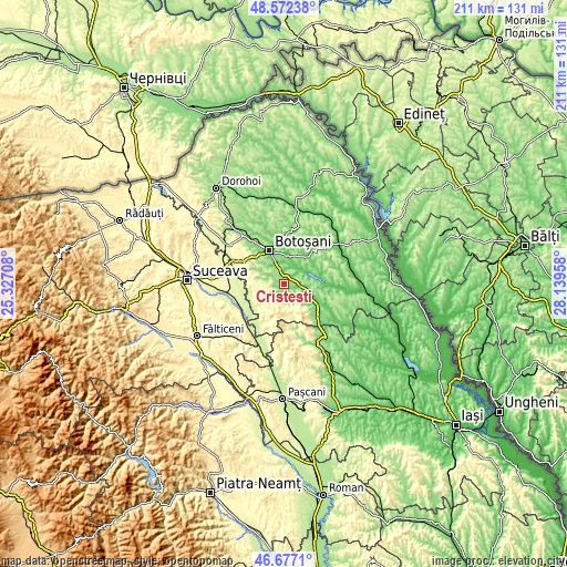 Topographic map of Cristeşti