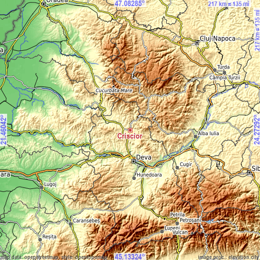 Topographic map of Crişcior