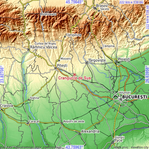 Topographic map of Crângurile de Sus