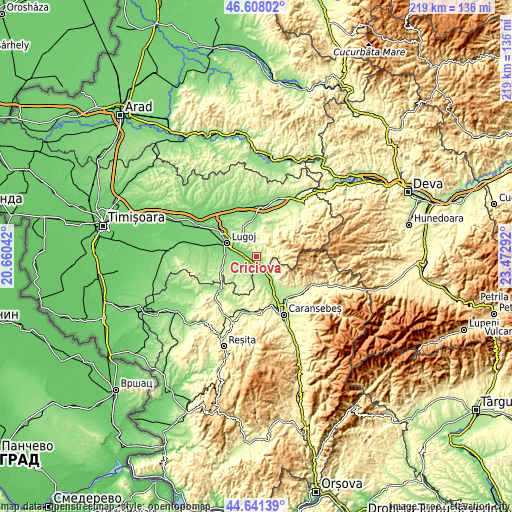 Topographic map of Criciova