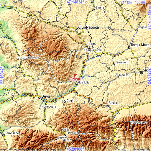 Topographic map of Cricău