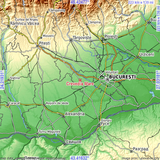 Topographic map of Crevedia Mare