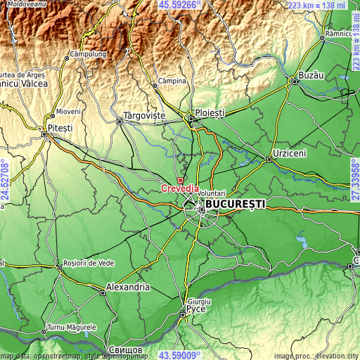 Topographic map of Crevedia