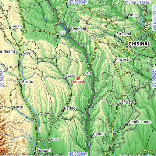 Topographic map of Crețești