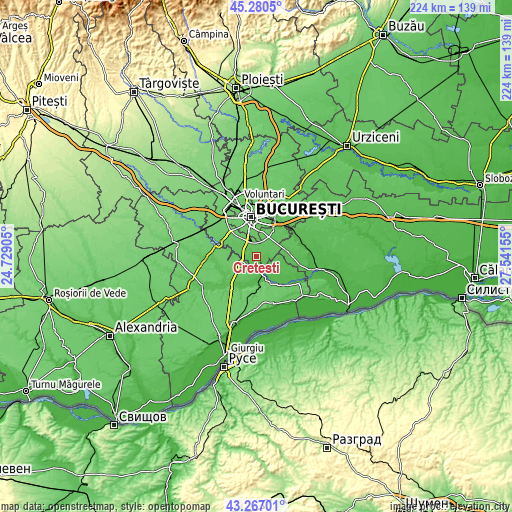 Topographic map of Crețești