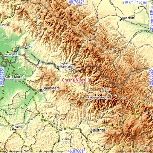 Topographic map of Crasna Vișeului