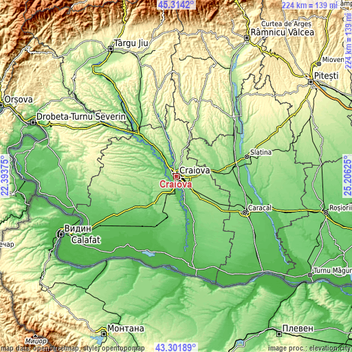 Topographic map of Craiova