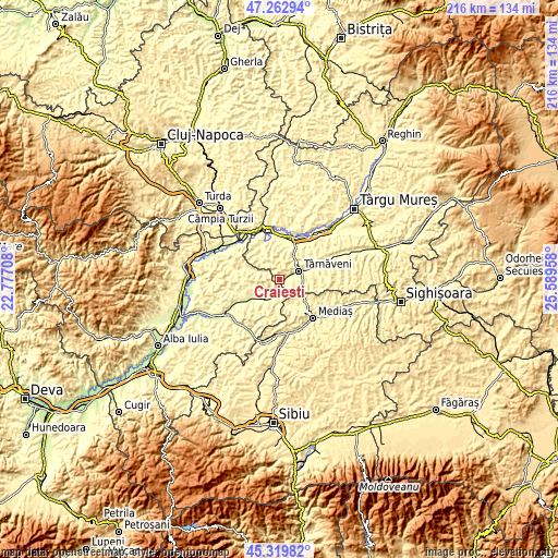 Topographic map of Crăieşti