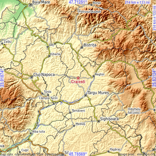 Topographic map of Crăiești