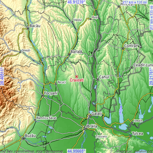 Topographic map of Crăiești