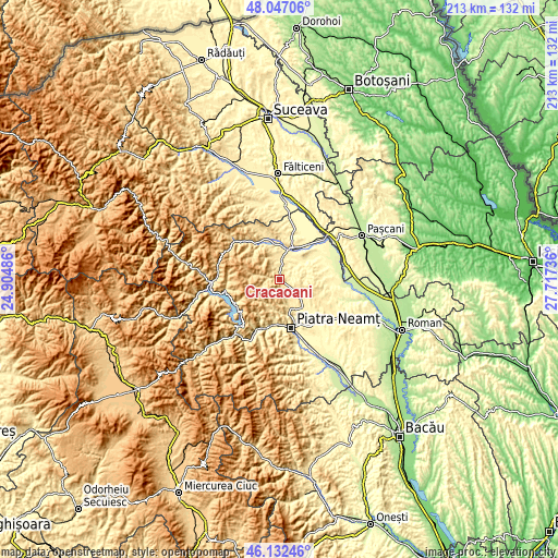 Topographic map of Crăcăoani