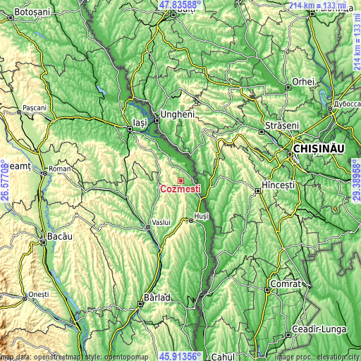 Topographic map of Cozmeşti
