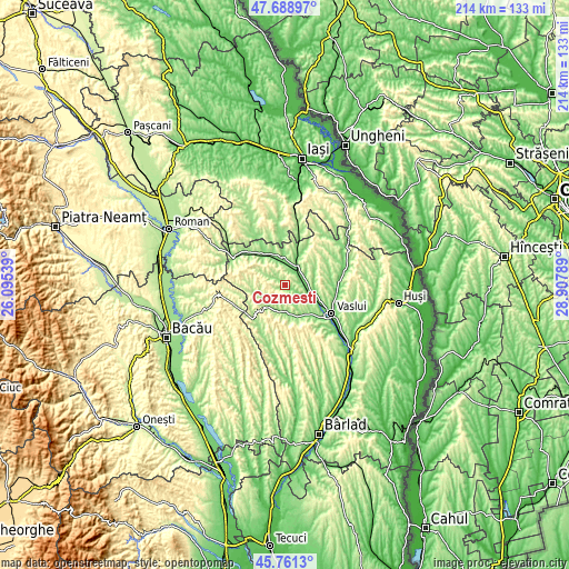 Topographic map of Cozmești