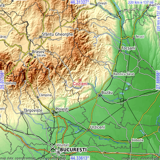 Topographic map of Cozieni