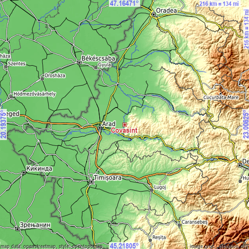 Topographic map of Covăsinţ