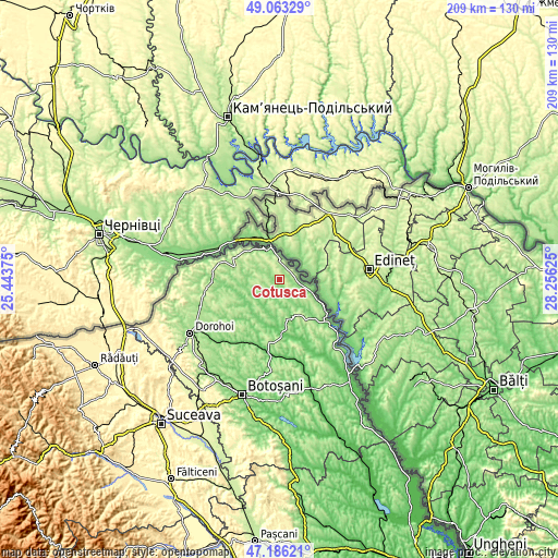 Topographic map of Coţuşca