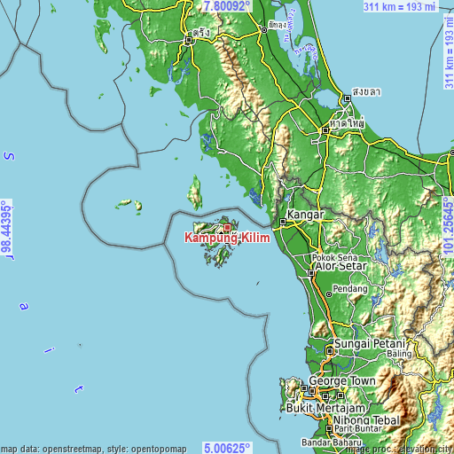 Topographic map of Kampung Kilim