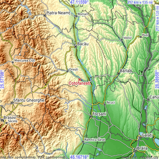 Topographic map of Coţofăneşti