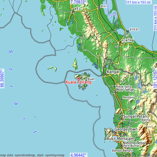 Topographic map of Kuala Teriang