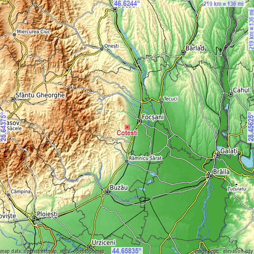 Topographic map of Coteşti