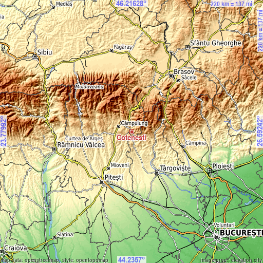 Topographic map of Cotenești