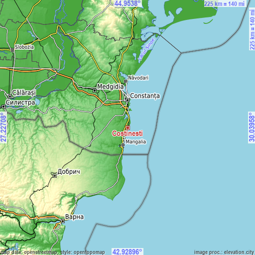 Topographic map of Costineşti