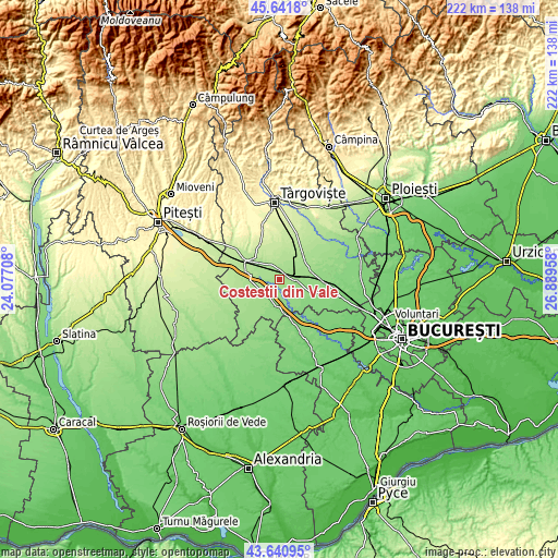 Topographic map of Costeştii din Vale