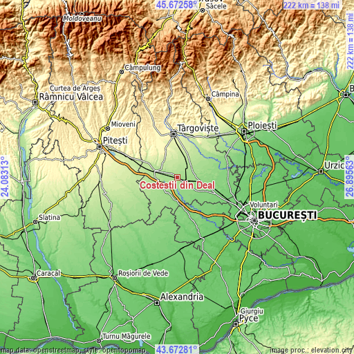 Topographic map of Costeștii din Deal