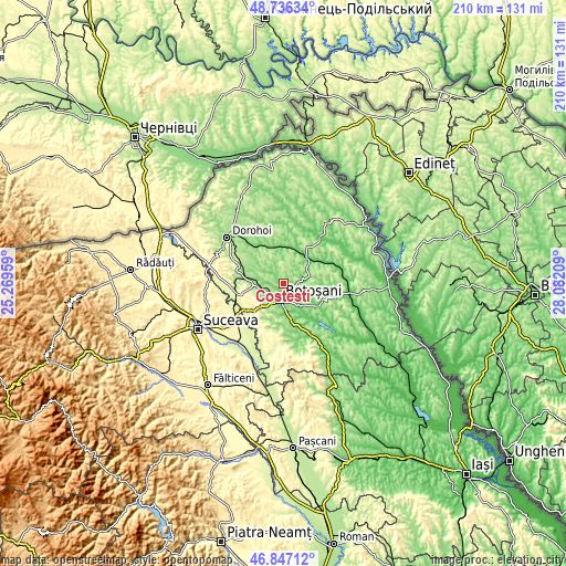 Topographic map of Costești