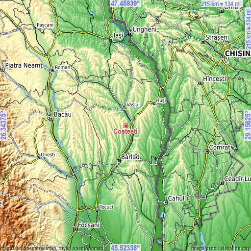 Topographic map of Costeşti