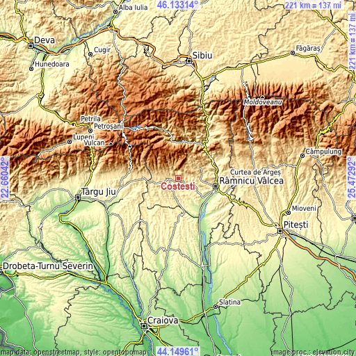 Topographic map of Costeşti