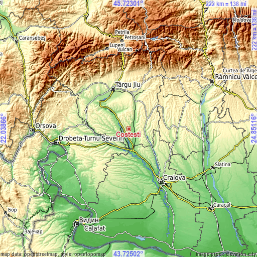 Topographic map of Costești