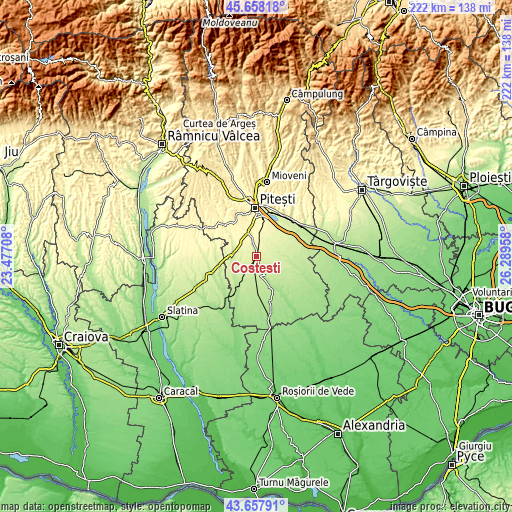 Topographic map of Costeşti