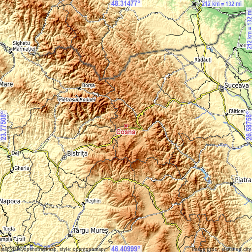 Topographic map of Coșna