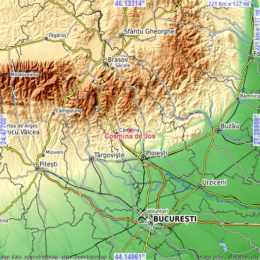 Topographic map of Cosmina de Jos