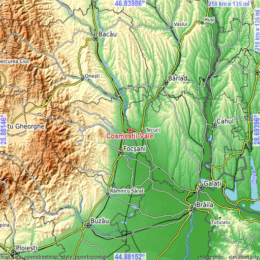 Topographic map of Cosmeștii-Vale